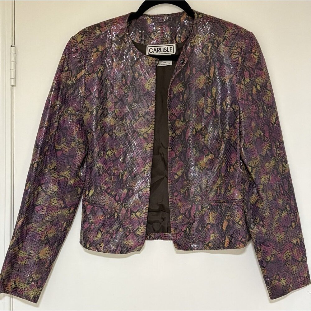Vintage Carlisle Purple Black Snakeskin Leather Single Button Closure Size 8